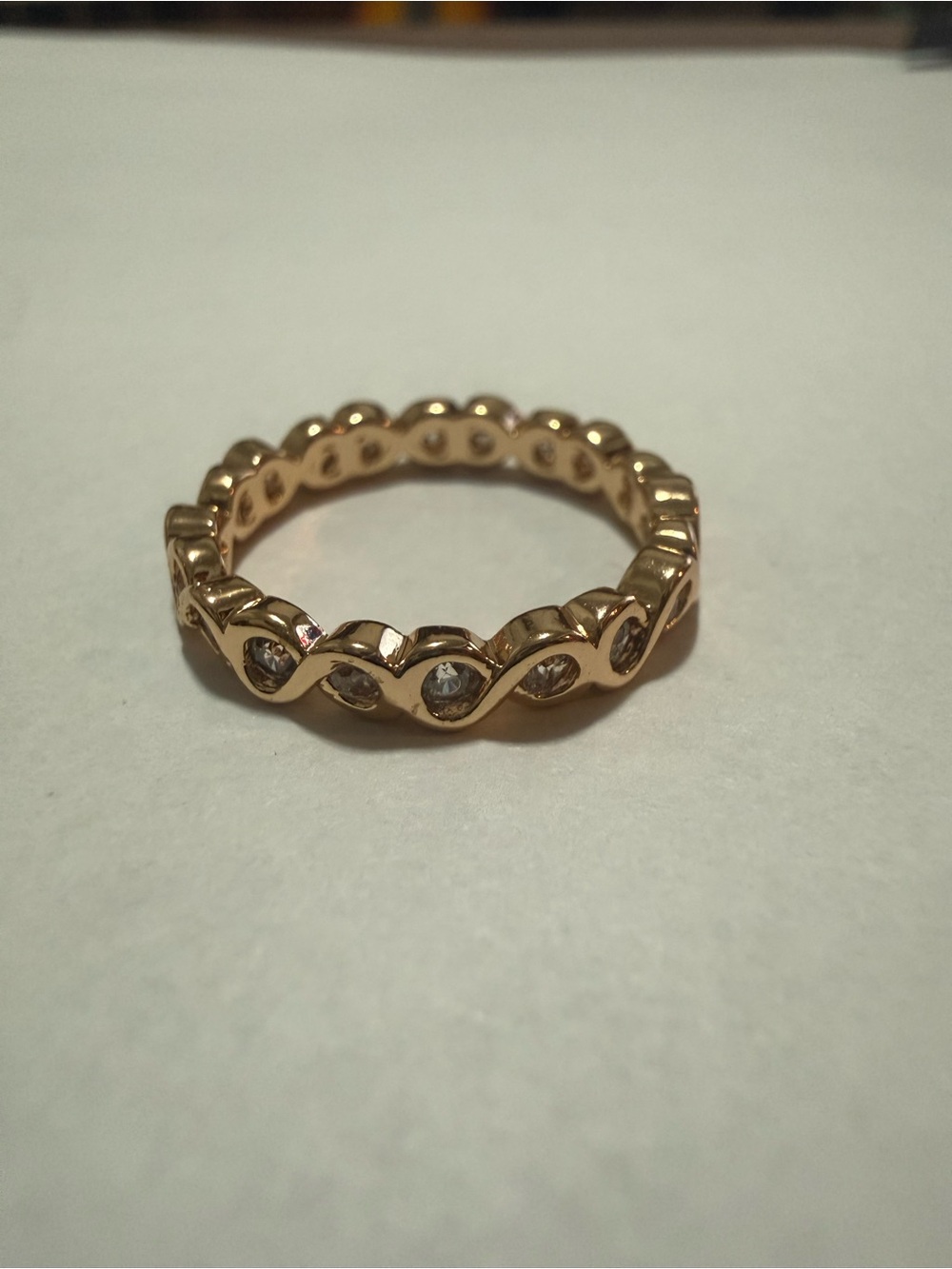 18k Gold Electroplated Wave Eternity Ring with Cz Stones Stackable Band Ring